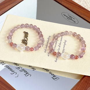 天然草莓晶手链女款 小众设计感闺蜜礼物简约百搭饰品 单圈时尚