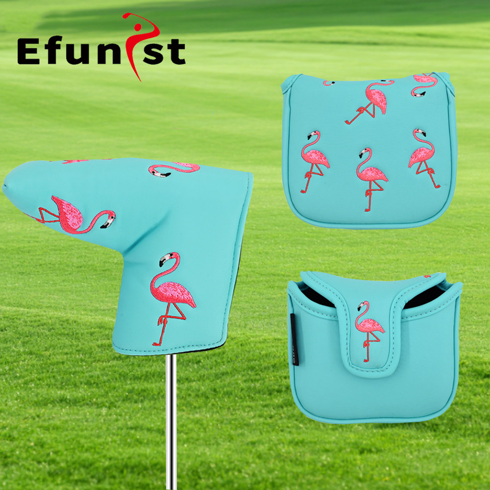 高尔夫推杆杆套一字推杆套火烈鸟卡通方形磁吸防水PU加厚球杆头套