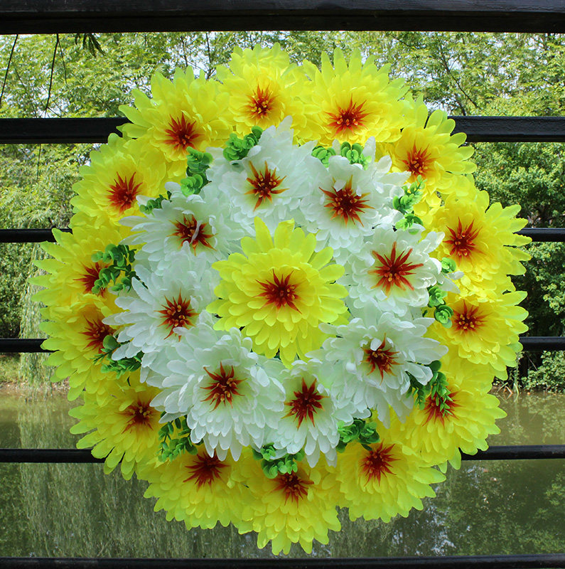 便宜菊花大花圈绢花扫墓花仿真清明花祭祀花灵堂装饰花殡葬花批发