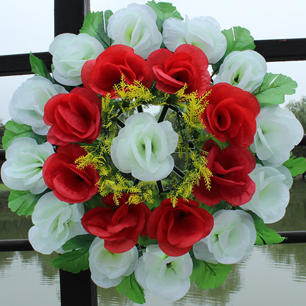 上坟扫墓地碑前摆放花清明节花祭祀花塑料花圈陵园公墓绢花白事花