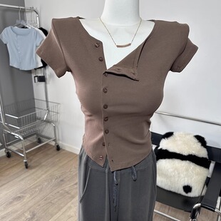 法式正肩tee  今夏季独一份的好版型 扣子短袖T恤修身开衫打底衫