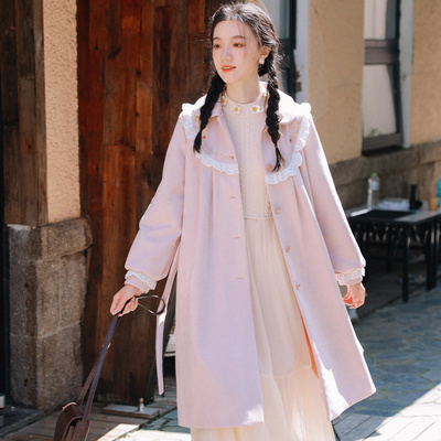 冷香下 微笑向暖复古百搭长袖风衣减龄刺绣中长款麂皮绒大衣外套