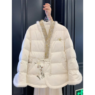 微笑向暖 新中式国风白色棉服冬季高级感盘扣棉衣外套女2025新款