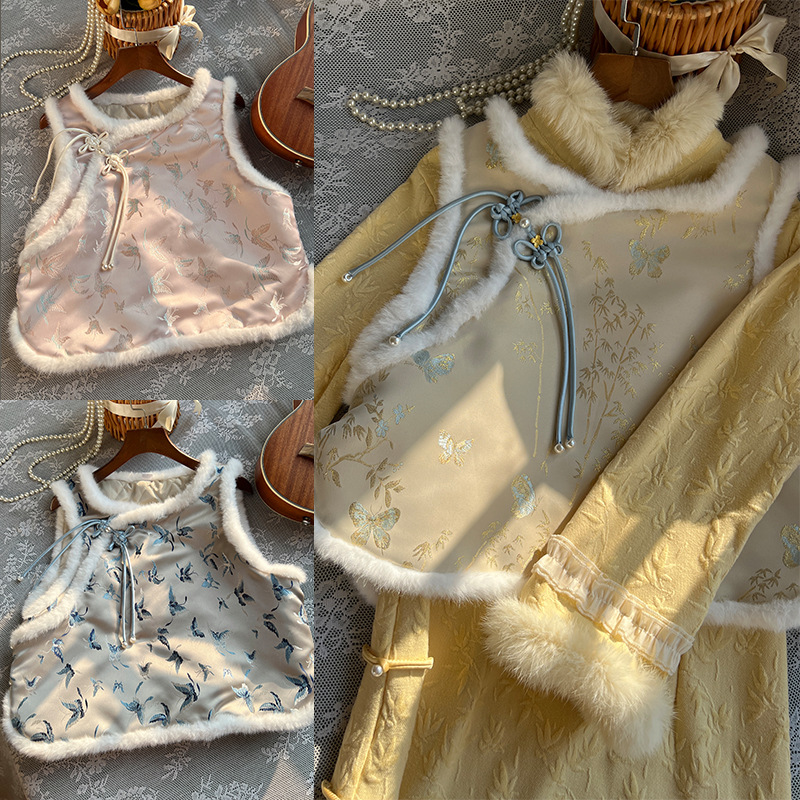 微笑向暖 秋冬新中式改良配旗袍无袖马甲加厚外搭 百搭款仅马甲