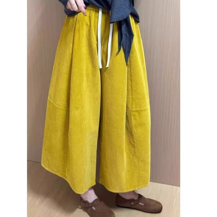 微笑向暖 大阔腿设计感八分裤灯芯绒裤子秋季百搭气质裤裙禅修