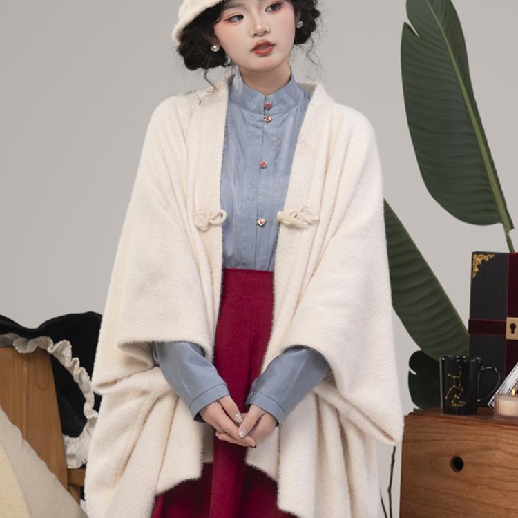 初潋月汉服冬款唐褙子立领弓袋袖改良八破裙