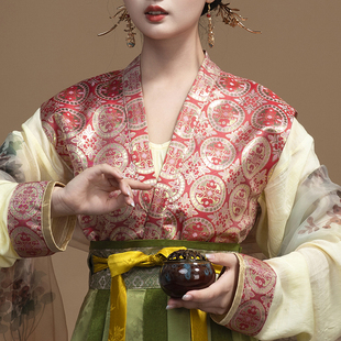 初潋月汉服唐制敦煌复原风显瘦齐腰唐褙子垂领衫破裙披帛秋款