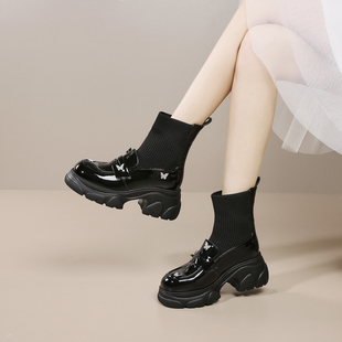 森林公主女鞋【增高6.5】厚底马丁靴女鞋春秋款百搭袜子鞋女靴