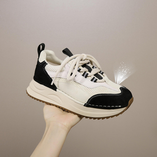【透气打孔】头层牛皮老爹鞋女鞋25年春季新款百搭厚底运动休闲鞋