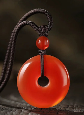 视频祝福天然红玛瑙平安扣吊坠女