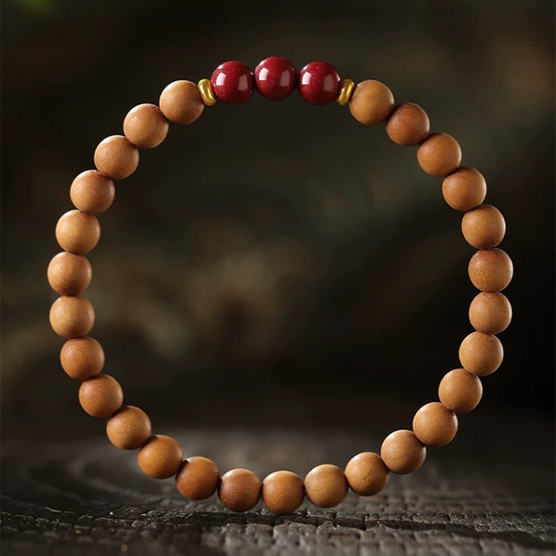 正品天然桃木手串女款佛珠朱砂转运珠特级木质手链护身符饰品礼物