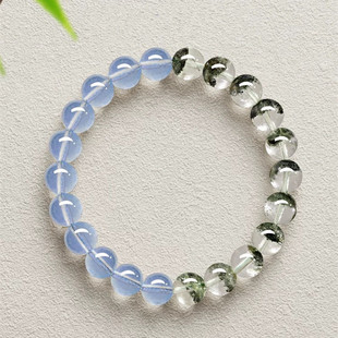 正品天然海蓝宝手链女招财转运补水木绿幽灵水晶手串男珠饰品礼物