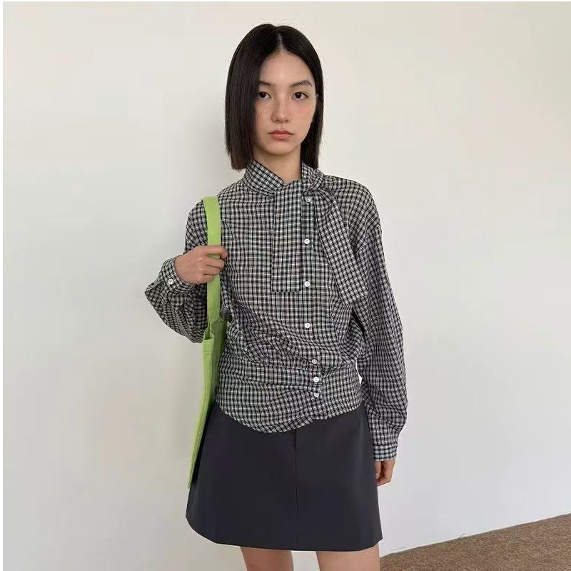 日常减龄 蓝色格子设计感小众套衬衫
