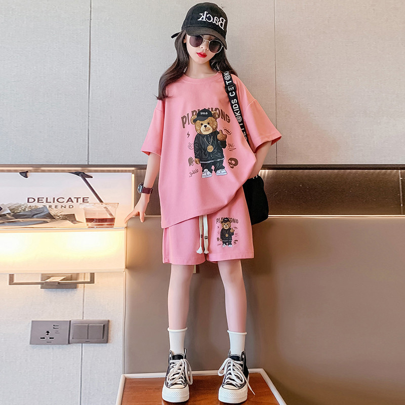 女童夏装运动套装2026新款大童洋气时髦女孩休闲短袖短裤两件套夏