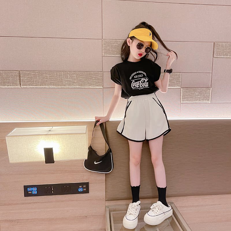 女童运动套装2026新款儿童洋气夏装女孩大童网红炸街童装白色短裤