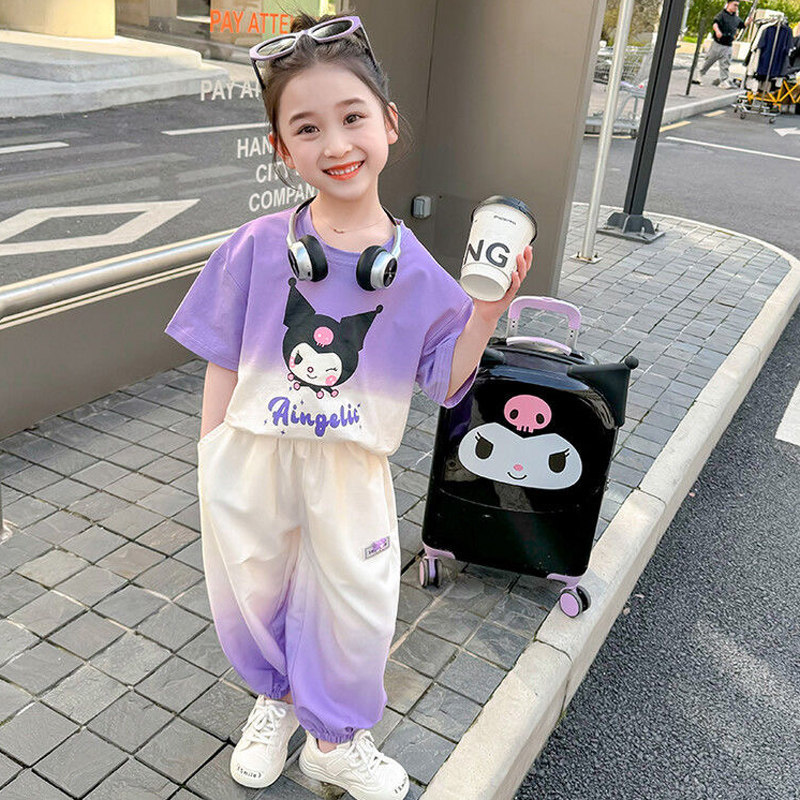 女童夏季渐变套装2026新款儿童装库洛米夏装短袖速干裤运动两件套