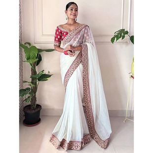 高级白色网纱刺绣印度纱丽2025夏新款民族风特色传统女裹裙修身