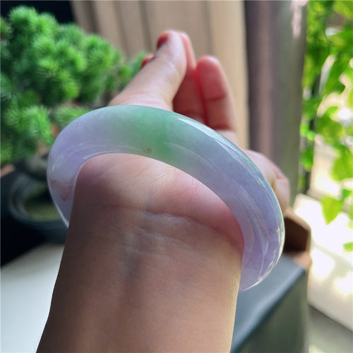 10月新品 鸿玉翡翠56圈口冰糯种三彩正圈玉手镯女款正品3L31007