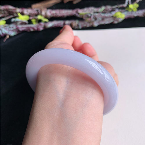 6月新品 鸿玉翡翠55圈口冰糯种粉紫圆条玉手镯女款正品32F70619