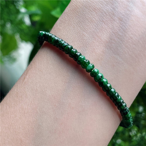 10月新品 鸿玉翡翠冰糯种满绿辣绿算盘珠精美手链手串正品A911012