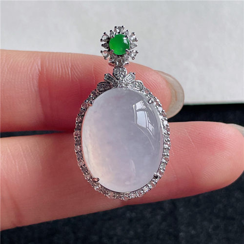 9月新品 鸿玉翡翠18k金镶嵌冰种起光白冰蛋面精美吊坠正品A880919