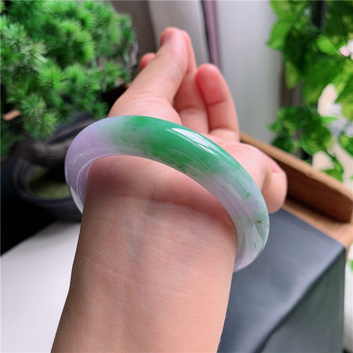 9月新品 鸿玉翡翠57圈口冰种紫罗兰飘阳绿正圈玉手镯女款9V50902