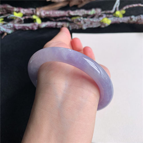 7月新品 鸿玉翡翠58圈口冰糯种紫罗兰圆条玉手镯女款正品2Y20701