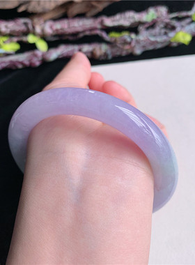 5月新品 鸿玉翡翠56圈口冰糯种紫罗兰圆条玉手镯女款正品7K60506