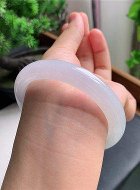8月新品 鸿玉翡翠56圈口冰种冰紫底正圈玉手镯女款正品2E90828