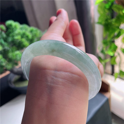 9月新品 鸿玉翡翠55圈口冰种晴水正圈玉手镯女款正品8E80925