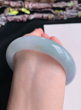 5月新品 鸿玉翡翠57圈口冰糯种淡绿紫罗兰正圈玉手镯女款15M10507