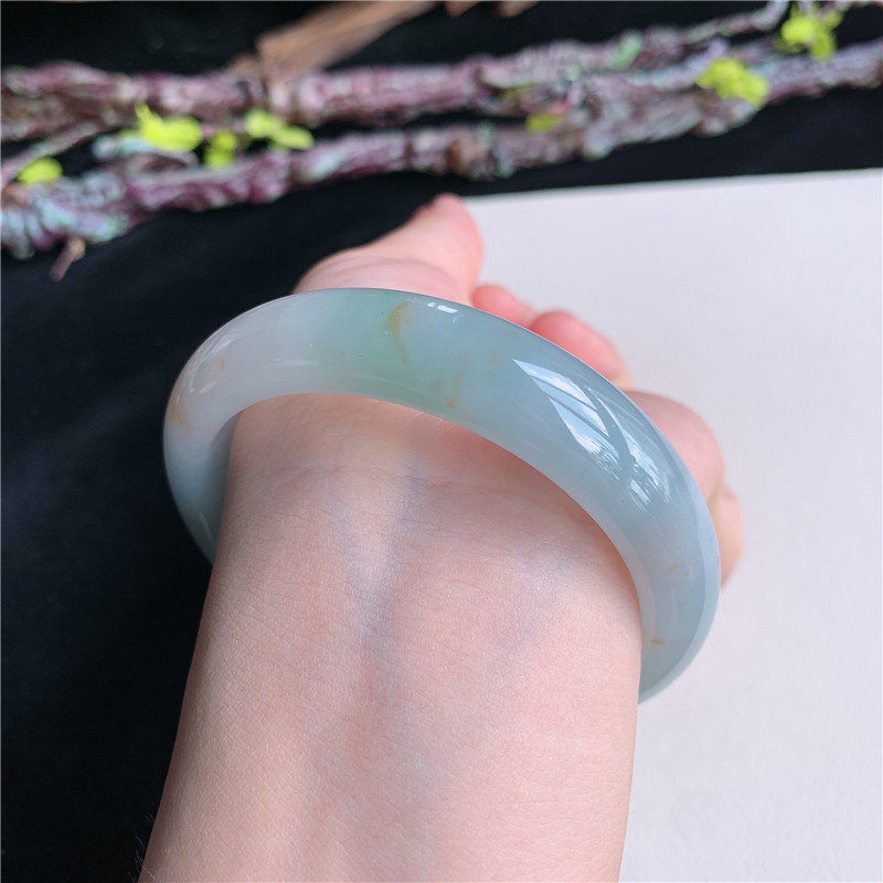 5月新品 鸿玉翡翠60圈口冰糯种飘绿飘黄翡正圈玉手镯女款13L50528