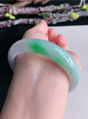 7月新品 鸿玉翡翠56圈口冰糯种紫底飘阳绿正圈玉手镯女款3A50630