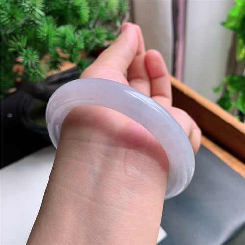 9月新品 鸿玉翡翠56圈口冰糯种粉紫底圆条玉手镯女款正品9V40907