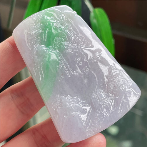 7月新品 鸿玉翡翠冰糯种紫底飘阳绿风景山水精美吊坠 正品A220715
