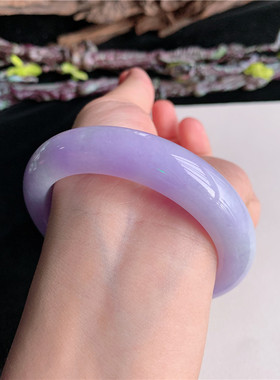 7月新品 鸿玉翡翠56圈口冰糯种紫罗兰正圈玉手镯女款正品1C70704