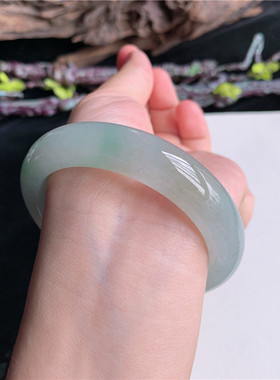 7月新品 鸿玉翡翠56圈口冰糯种双彩黄加绿正圈玉手镯女款4H70707