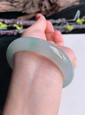 7月新品 鸿玉翡翠56圈口冰糯种双彩黄加绿正圈玉手镯女款4H70707