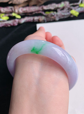 5月新品 鸿玉翡翠54圈口冰糯种紫罗兰飘阳绿正圈玉手镯女37F70509