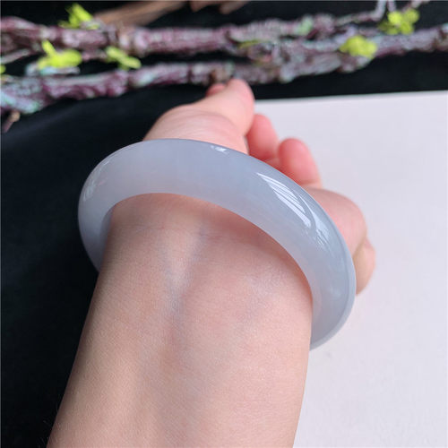 6月新品 鸿玉翡翠53圈口冰糯种淡紫正圈玉手镯女款正品11M50629