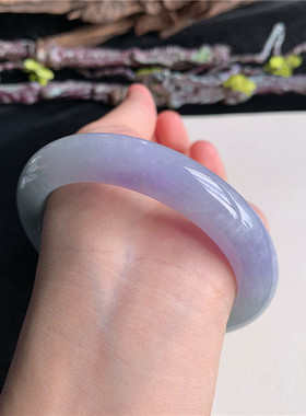 7月新品 鸿玉翡翠61圈口冰糯种紫罗兰淡绿正圈玉手镯女款2X70701