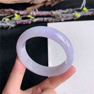 7月新品 鸿玉翡翠53圈口冰糯种紫罗兰正圈玉手镯女款正品2C90723