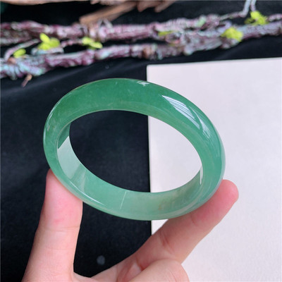7月新品 鸿玉翡翠54圈口冰糯种晴水绿贵妃玉手镯女款正品7K80721