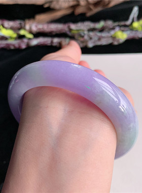 6月新品 鸿玉翡翠58圈口冰糯种紫罗兰正圈玉手镯女款115B90616