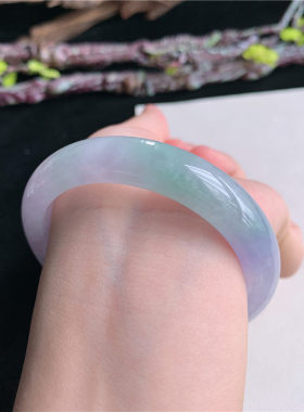 5月新品鸿玉翡翠53圈口冰种紫罗兰飘绿正圈玉手镯女款正品4L50521