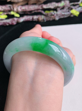 5月新品 鸿玉翡翠54圈口冰糯种紫底飘阳绿正圈玉手镯女款5H70509
