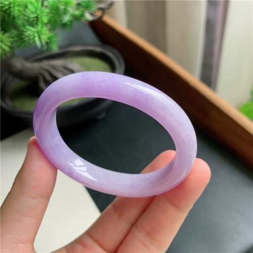8月新品 鸿玉翡翠50圈口冰种紫韵贵妃玉手镯女款正品141B90815