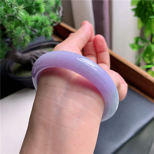 8月新品 鸿玉翡翠58圈口冰糯种紫罗兰正圈玉手镯女款正品6B30825