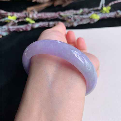 7月新品 鸿玉翡翠54圈口冰糯种紫罗兰正圈玉手镯女款正品9B60702
