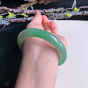 7月新品 鸿玉翡翠55圈口冰糯种双彩黄加绿圆条玉手镯女款12F70712